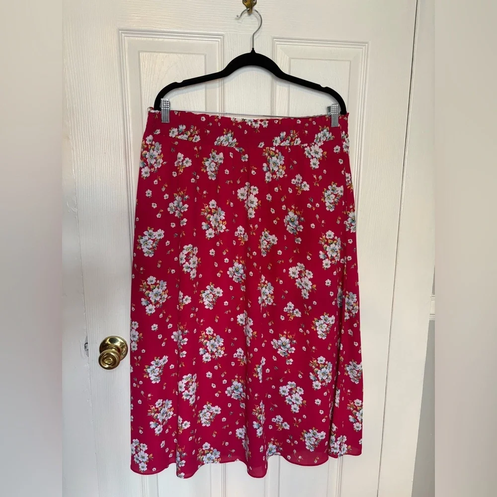 LOFT Red Floral Midi Skirt - Picture 6 of 13